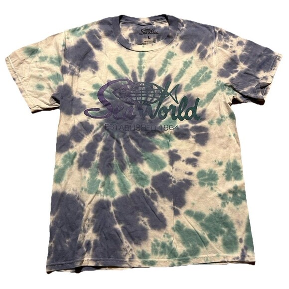 SeaWorld Tie Dye T-Shirt Youth Large Blue Green Logo Graphic Tee Est. 1964 - Picture 1 of 3